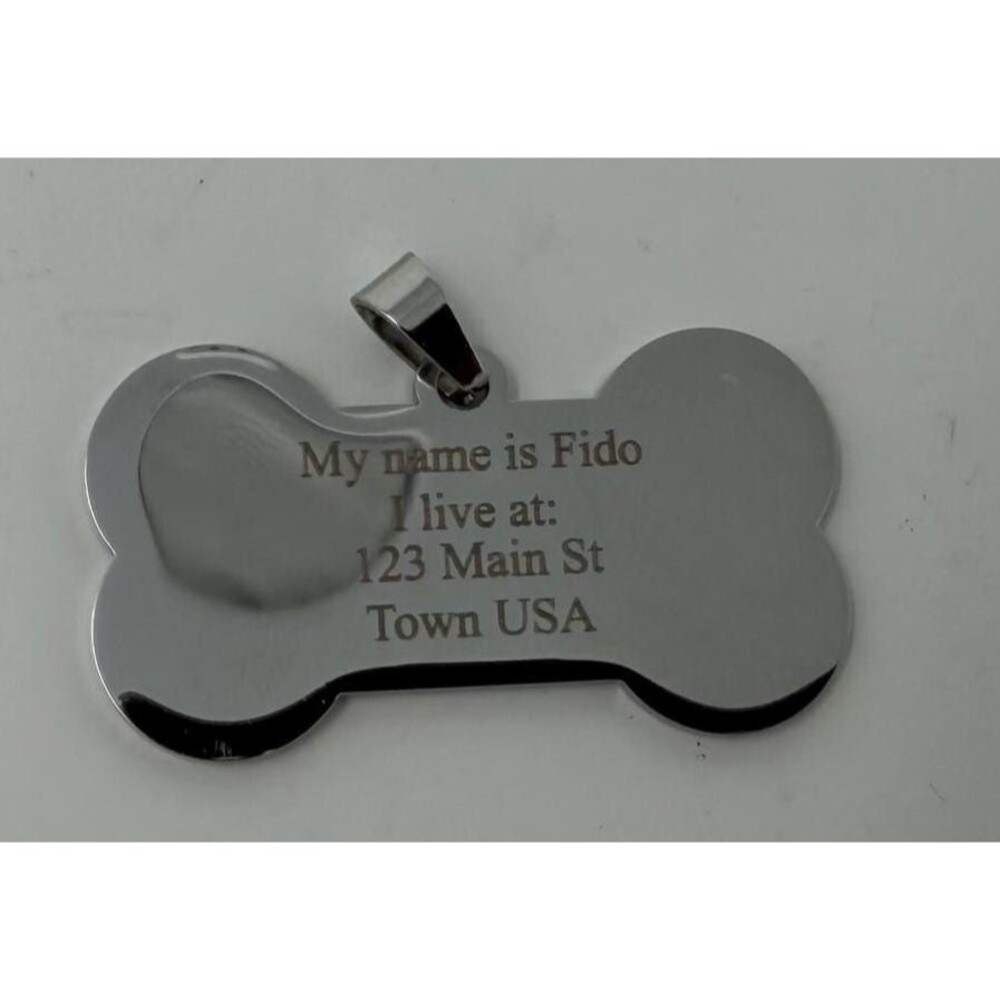 Stainless Steel Bone Tag, Personalize with Name, Address and Phone number